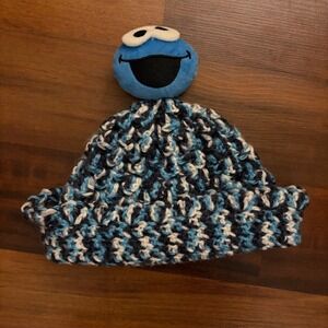 Kids Crochet Cookie Monster Hat Beanie Winter Warm Soft Blue Novelty